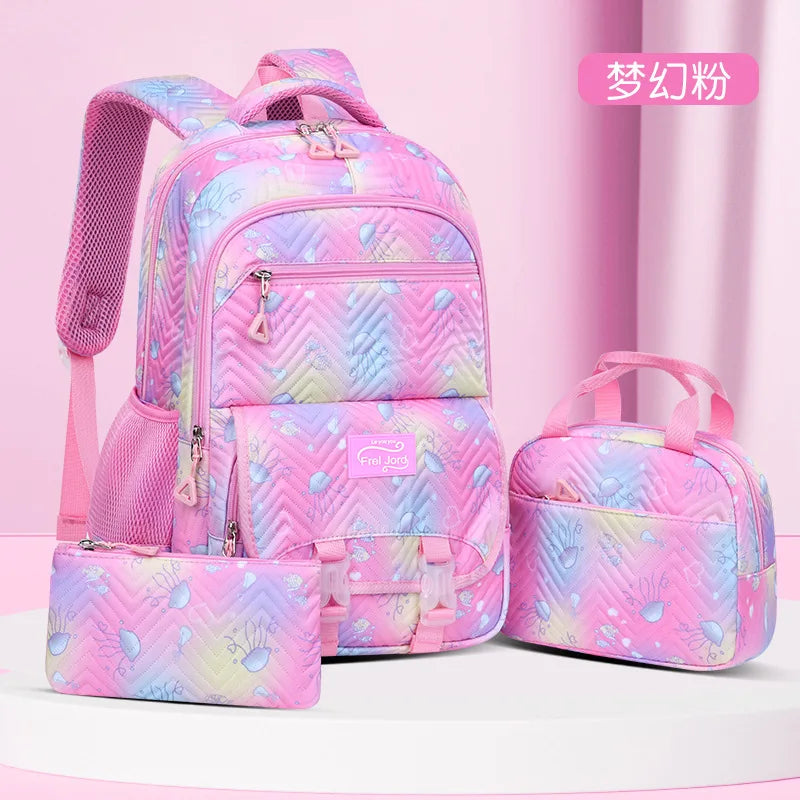 3 Pcs/Set Colorful School Bags for Girls Waterproof School Students Backpack Kids Child Schoolbag With Pencil Case Lunch bag