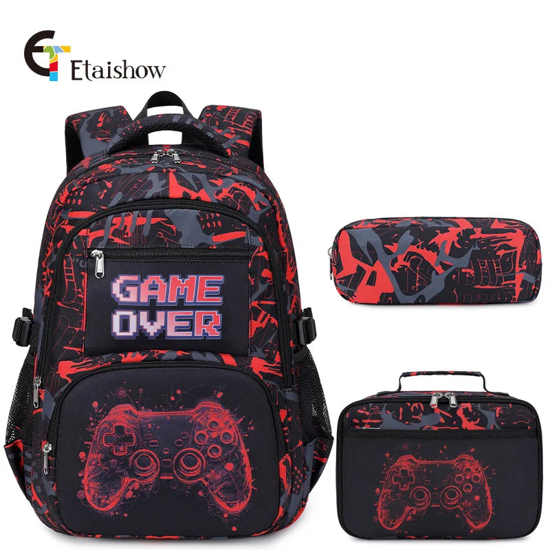 Backpack for Boy with Lunch Bag and Pencil Case 3pcs Boys School Bags for Elementary Student Teen Boys