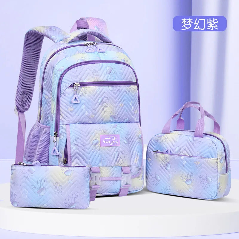 3 Pcs/Set Colorful School Bags for Girls Waterproof School Students Backpack Kids Child Schoolbag With Pencil Case Lunch bag