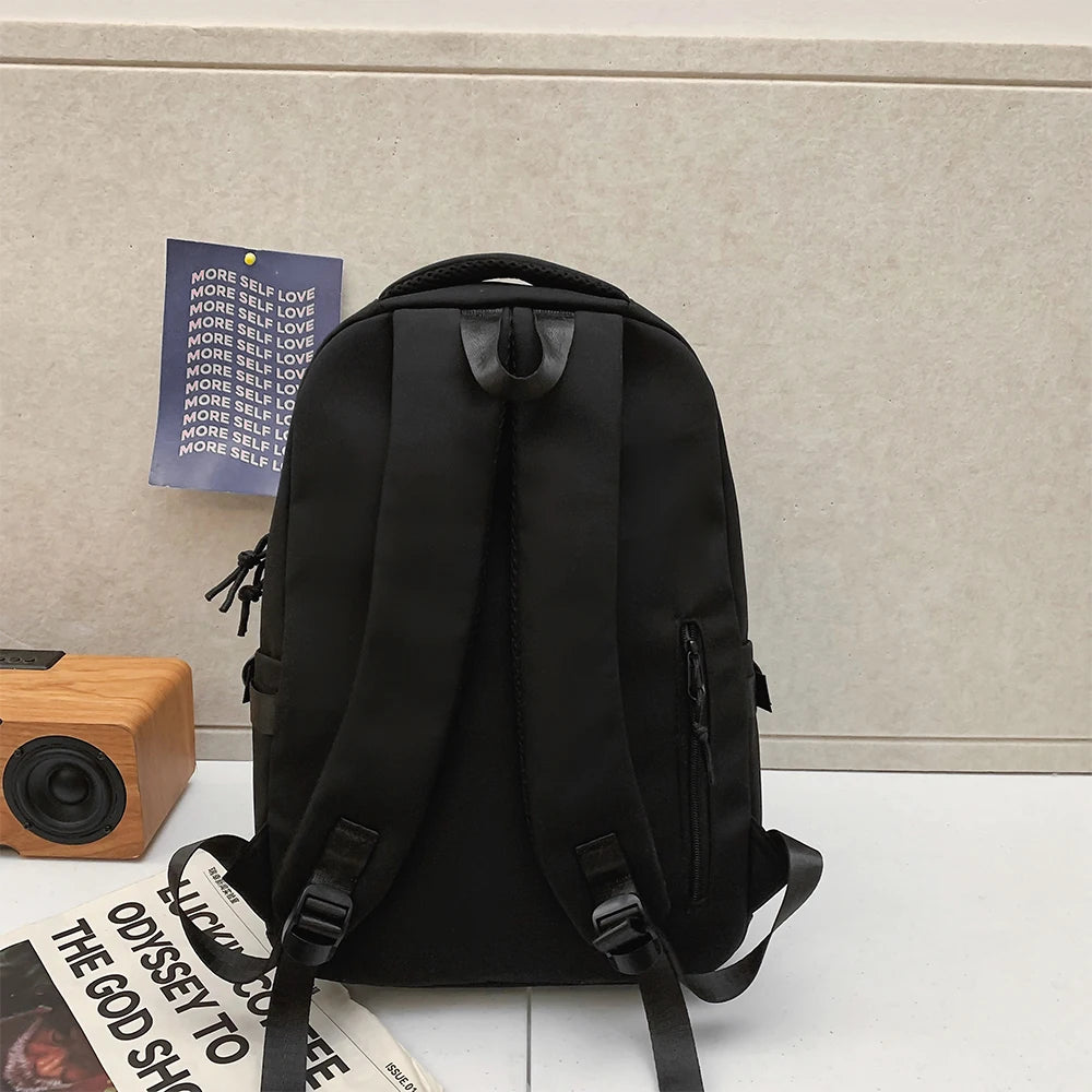 Large Capacity Solid Color Backpack for High School Students, Simple Black Travel Backpack for Middle School Students