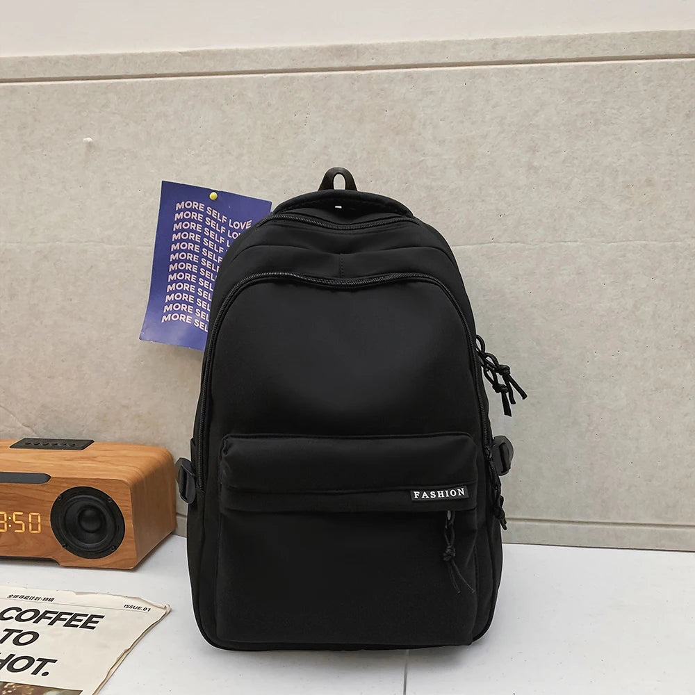 Large Capacity Solid Color Backpack for High School Students, Simple Black Travel Backpack for Middle School Students