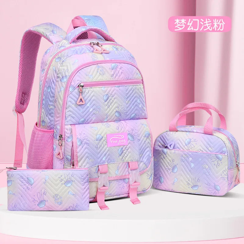3 Pcs/Set Colorful School Bags for Girls Waterproof School Students Backpack Kids Child Schoolbag With Pencil Case Lunch bag