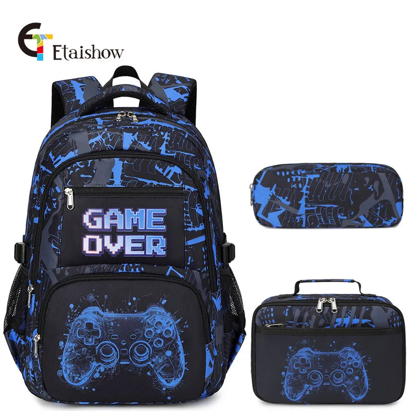 Backpack for Boy with Lunch Bag and Pencil Case 3pcs Boys School Bags for Elementary Student Teen Boys