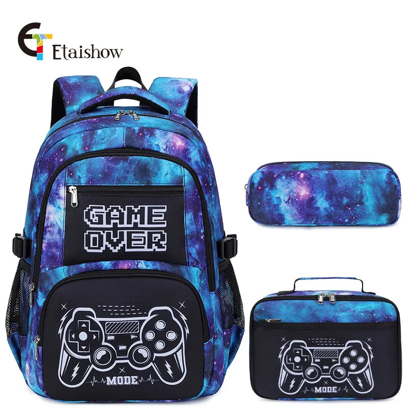 Backpack for Boy with Lunch Bag and Pencil Case 3pcs Boys School Bags for Elementary Student Teen Boys