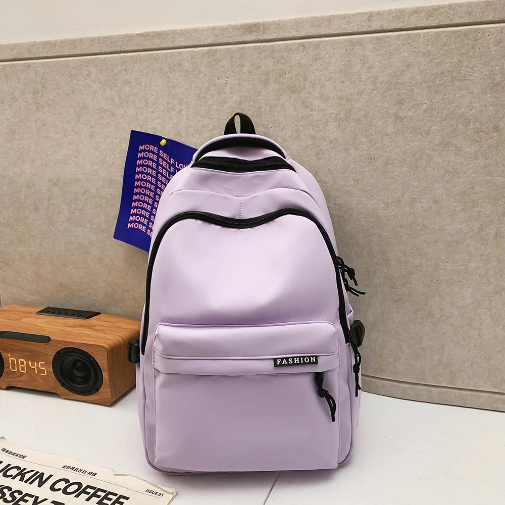 Large Capacity Solid Color Backpack for High School Students, Simple Black Travel Backpack for Middle School Students
