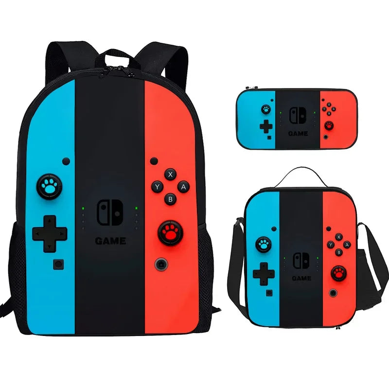 Back To School Game Console Pattern Schoolbag Student Shoulder Bag Dining Bag Pen Bag Three Pieces Multifunctional Backpacks