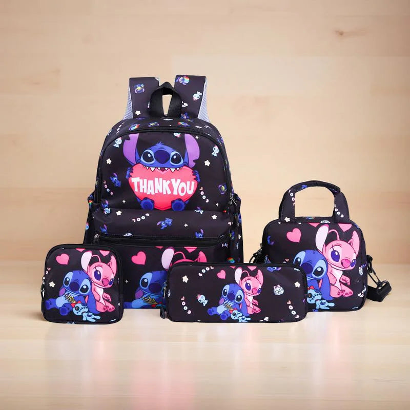 4pcs Stitch Backpack, Pencil Case, Shoulder Bag, Wallet Set, Stitch and Angel School Bag, Casual Student Travel Daypack, Gift