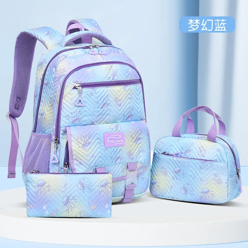 3 Pcs/Set Colorful School Bags for Girls Waterproof School Students Backpack Kids Child Schoolbag With Pencil Case Lunch bag