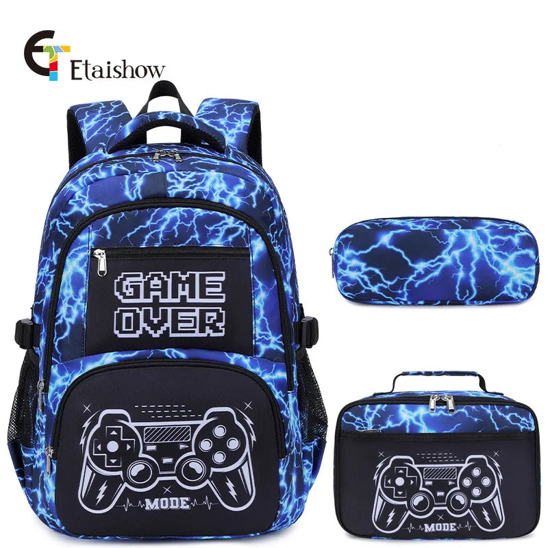 Backpack for Boy with Lunch Bag and Pencil Case 3pcs Boys School Bags for Elementary Student Teen Boys
