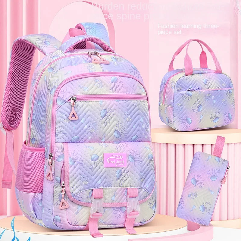 3 Pcs/Set Colorful School Bags for Girls Waterproof School Students Backpack Kids Child Schoolbag With Pencil Case Lunch bag